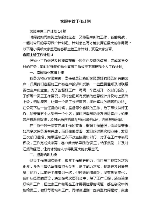 客服主管工作计划14篇
