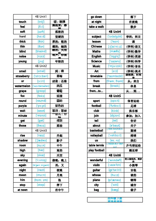 深圳小学四年级下册英语单词表(带音标)