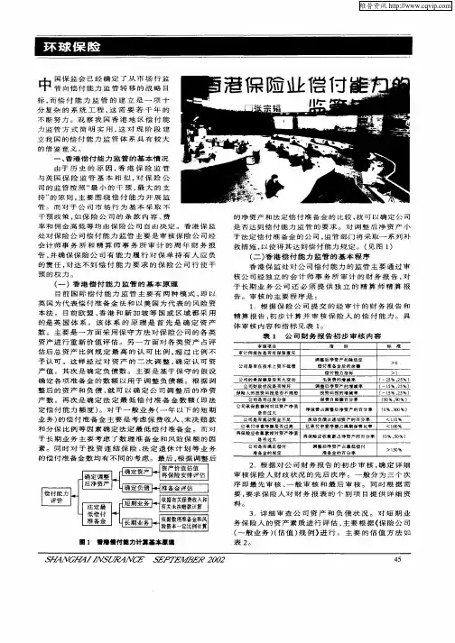 香港保险业偿付能力的监管与启示