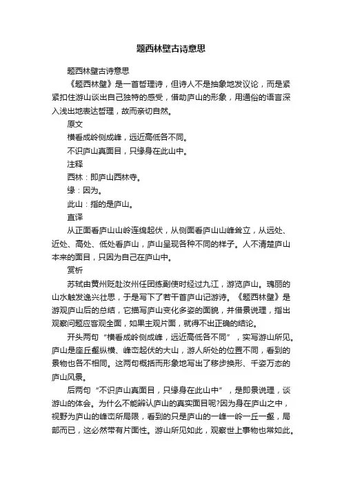 题西林壁古诗意思