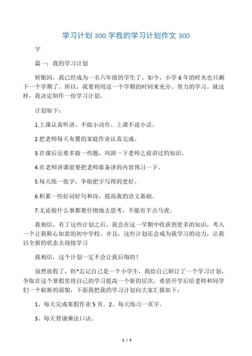 学习计划300字我的学习计划作文300