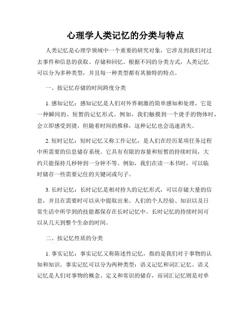 心理学人类记忆的分类与特点