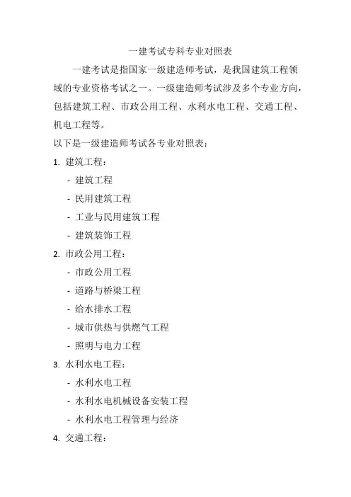 一建考试专科专业对照表
