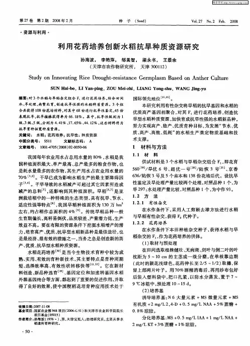 利用花药培养创新水稻抗旱种质资源研究