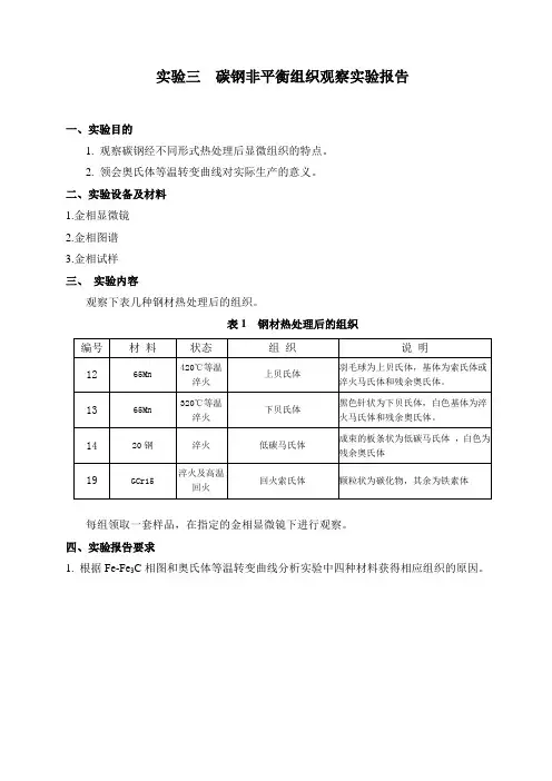实验三  碳钢非平衡显微组织观察实验报告