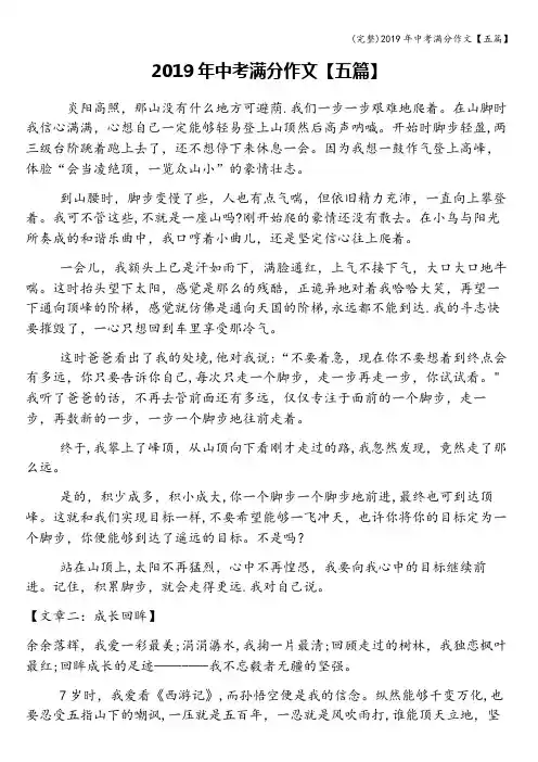 (完整)2019年中考满分作文【五篇】