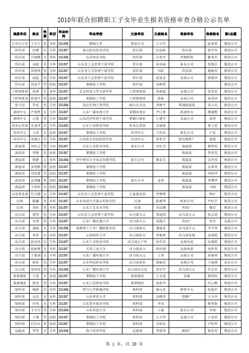 2010年子女毕业生公示名单20101101