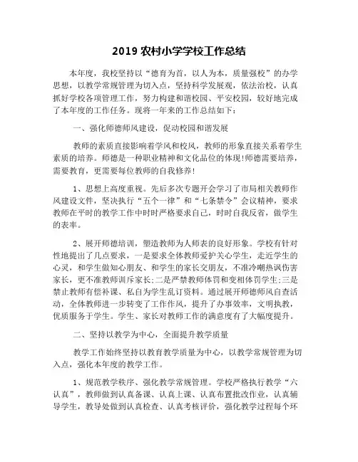 2019农村小学学校工作总结