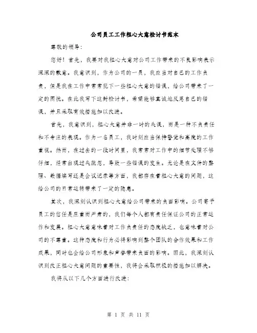 公司员工工作粗心大意检讨书范本（五篇）