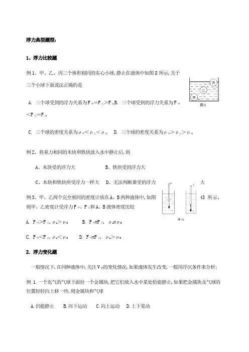 中考物理浮力大全题型总结测试题组及答案