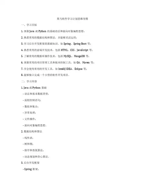 黑马软件学习计划思维导图