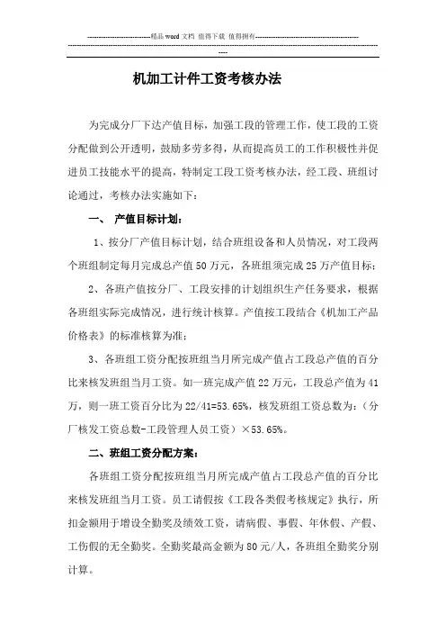 机加工计件工资考核办法