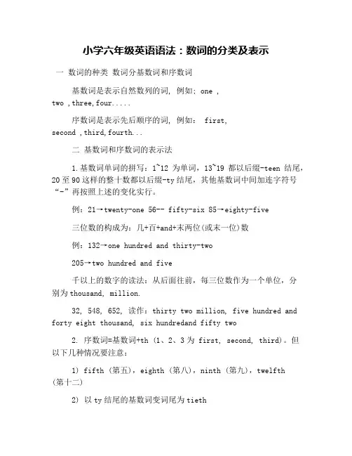 小学六年级英语语法：数词的分类及表示