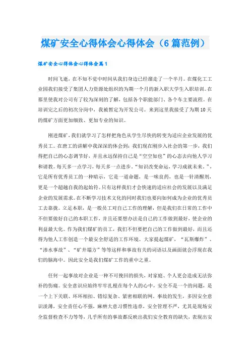 煤矿安全心得体会心得体会(6篇范例)