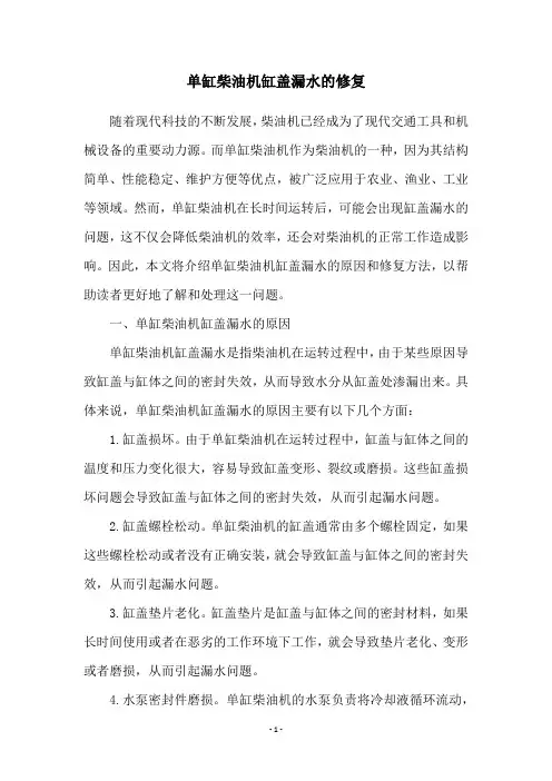 单缸柴油机缸盖漏水的修复