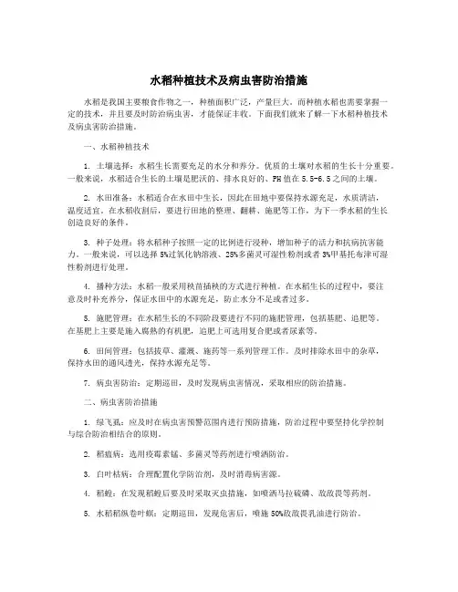 水稻种植技术及病虫害防治措施