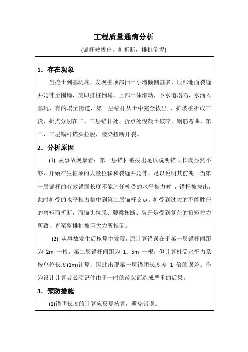 工程质量通病分析(锚杆被拔出,桩折断,排桩倒塌)