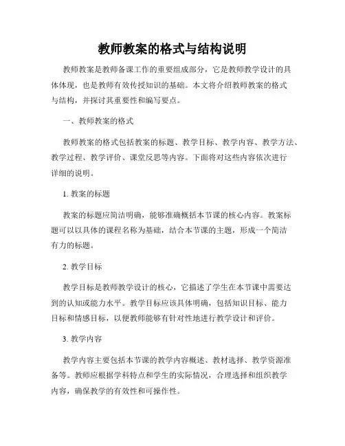教师教案的格式与结构说明