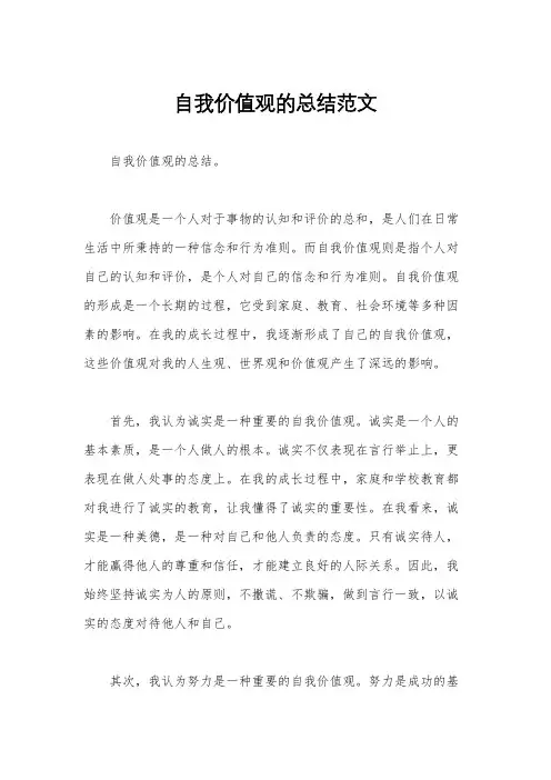 自我价值观的总结范文