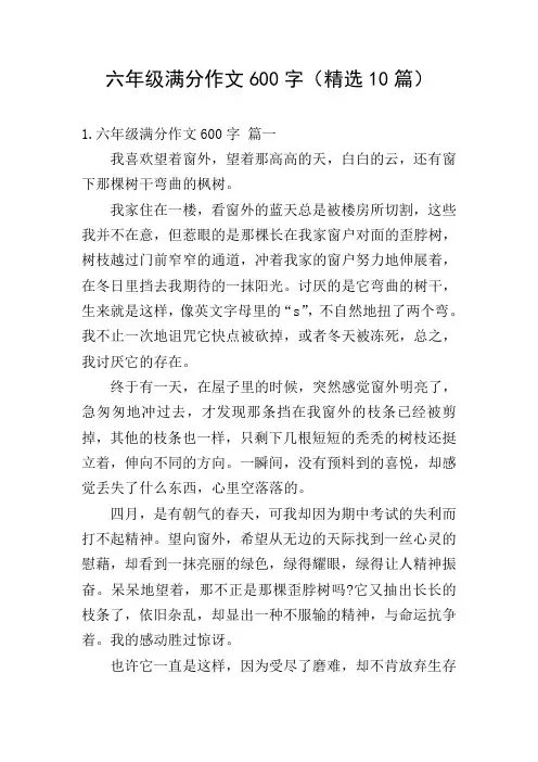 六年级满分作文600字(精选10篇)