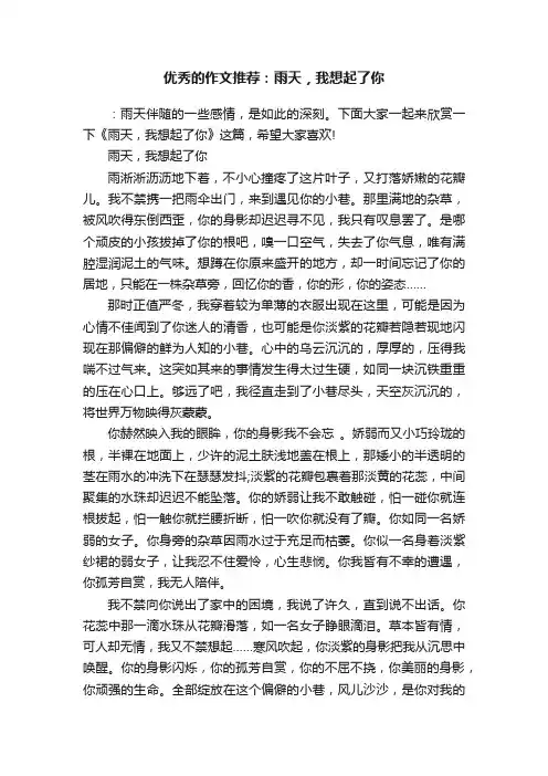 优秀的作文推荐：雨天，我想起了你