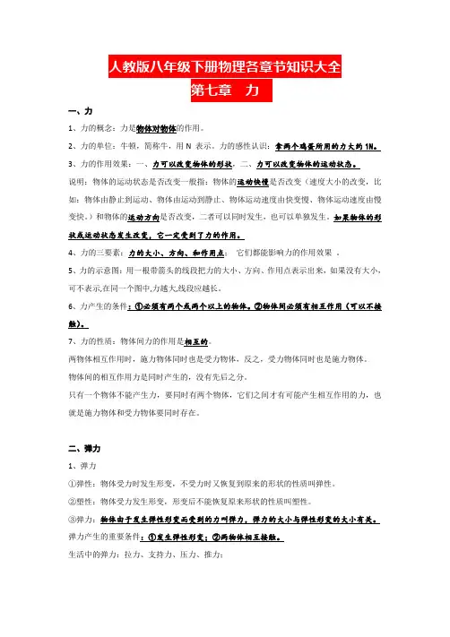 人教版八年级下册物理各章节知识大全