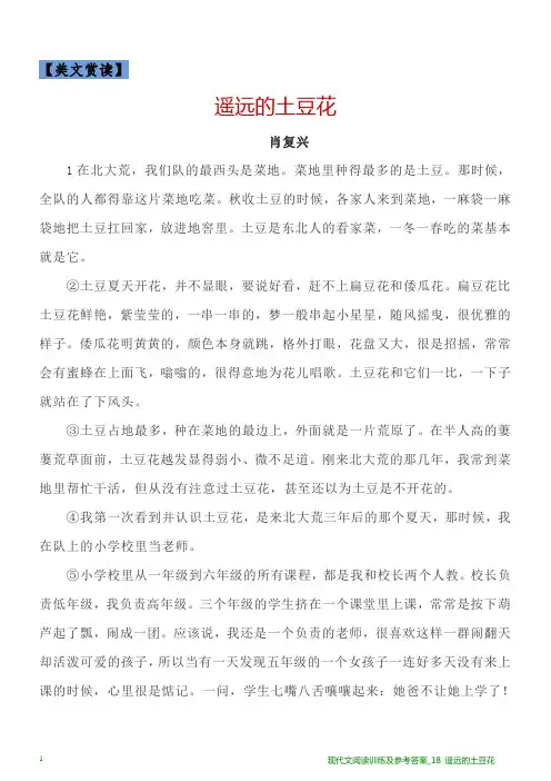现代文阅读训练及参考答案_18 遥远的土豆花