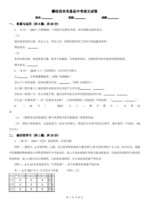 攀枝花市米易县中考语文试卷