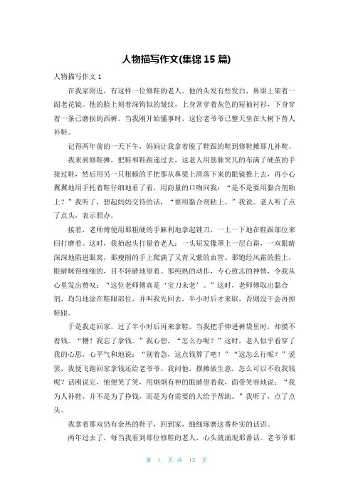 人物描写作文(集锦15篇)