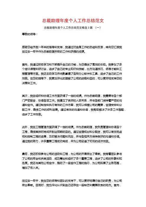 总裁助理年度个人工作总结范文3篇
