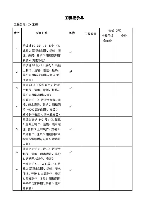 工程报价单范本