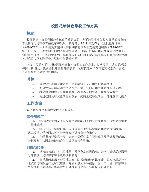 校园足球特色学校工作方案