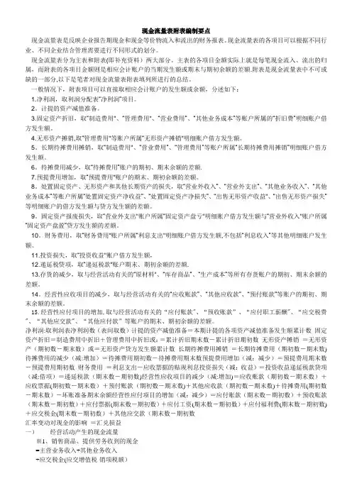 现金流量表附表的编制方法