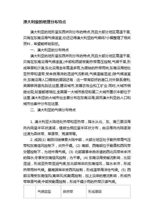 澳大利亚的地理分布特点