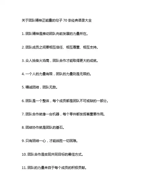 关于团队精神正能量的句子70条经典语录大全
