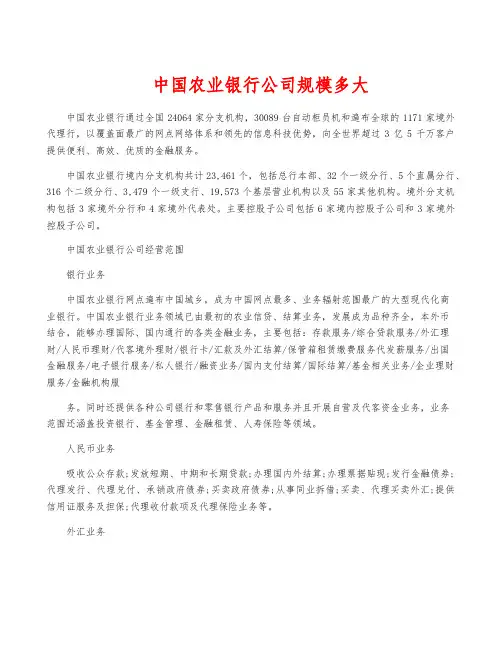 中国农业银行公司规模多大