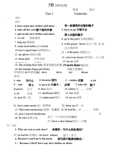 苏教版五年级下册英语各单元知识点复习.docx