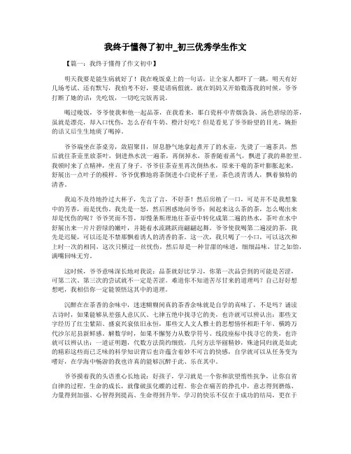 我终于懂得了初中_初三优秀学生作文