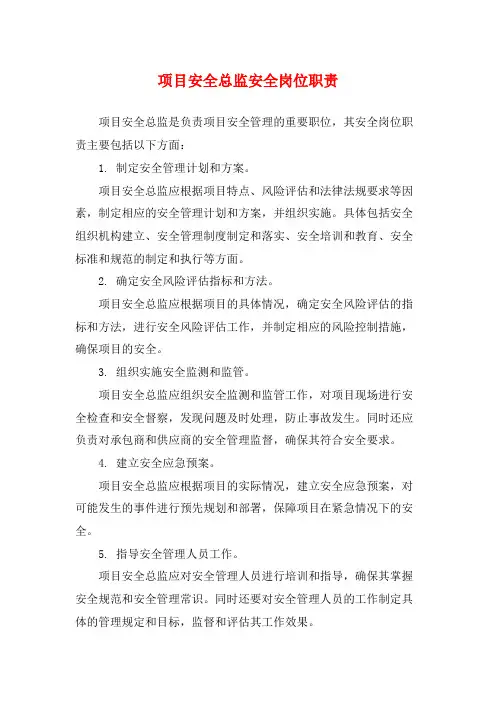 项目安全总监安全岗位职责