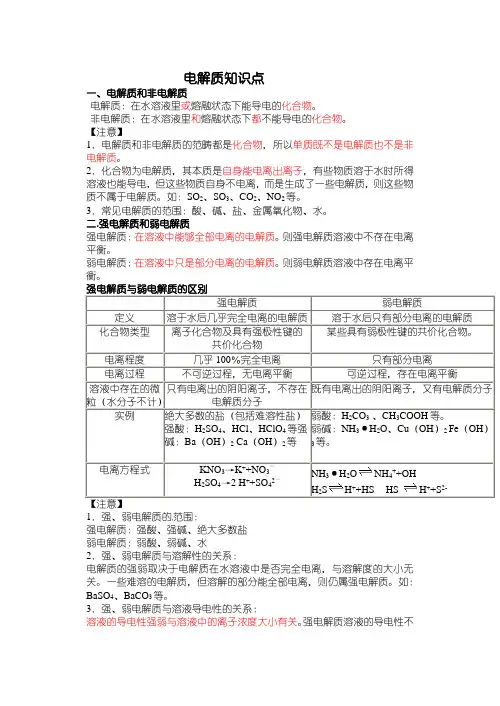 高中学电解质知识点
