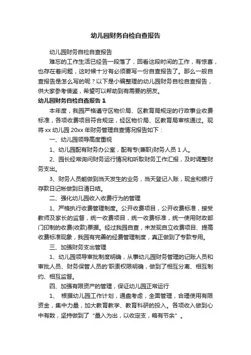 幼儿园财务自检自查报告