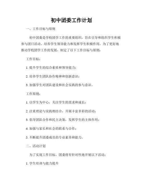 初中团委工作计划
