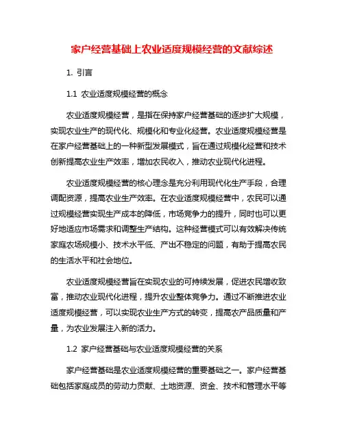 家户经营基础上农业适度规模经营的文献综述