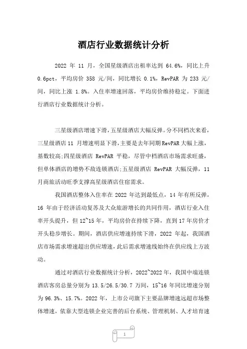 2022年酒店行业数据统计分析