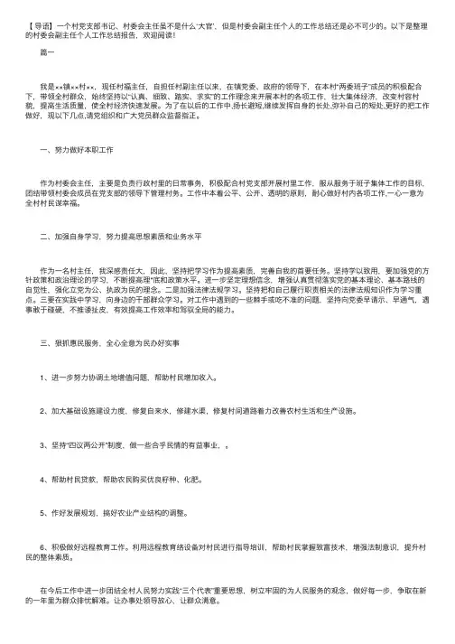 村委会副主任个人工作总结报告四篇