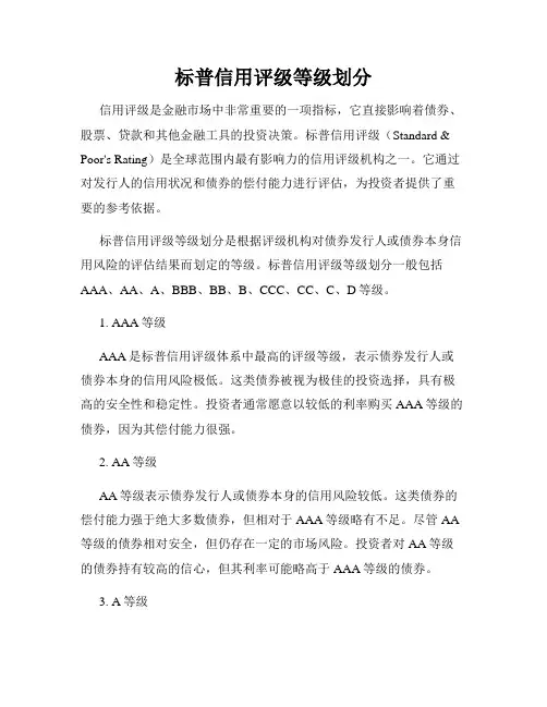 标普信用评级等级划分