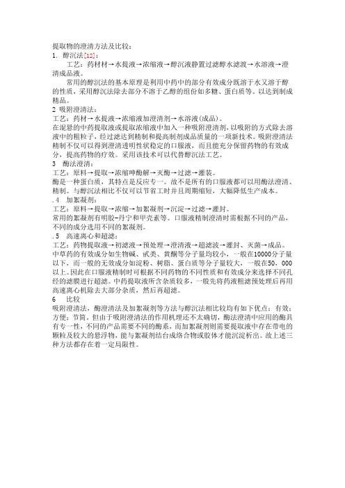 提取物的澄清方法及比较