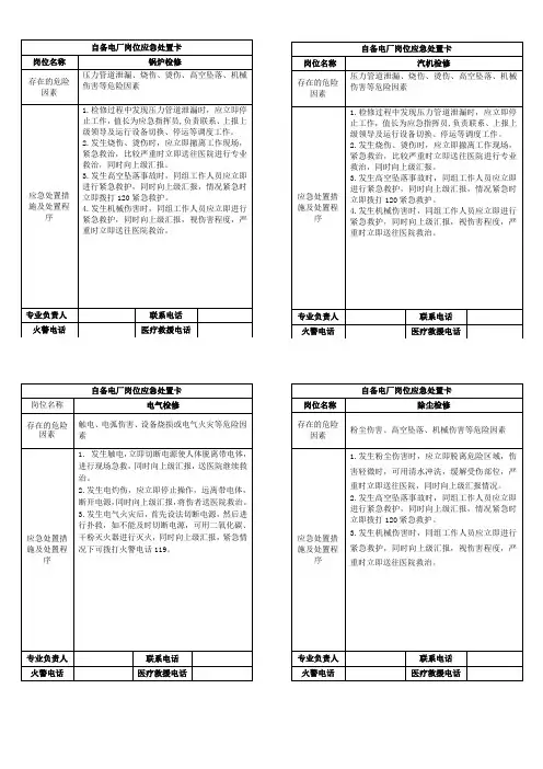 电厂检修岗位应急处置卡