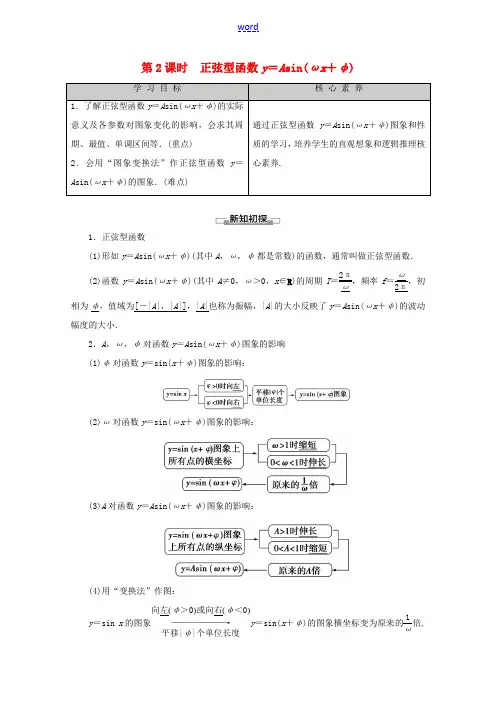 高中数学 第1章 基本初等函数(Ⅱ)1.3.1 正弦函数的图象与性质 第2课时 正弦型函数y=Asi