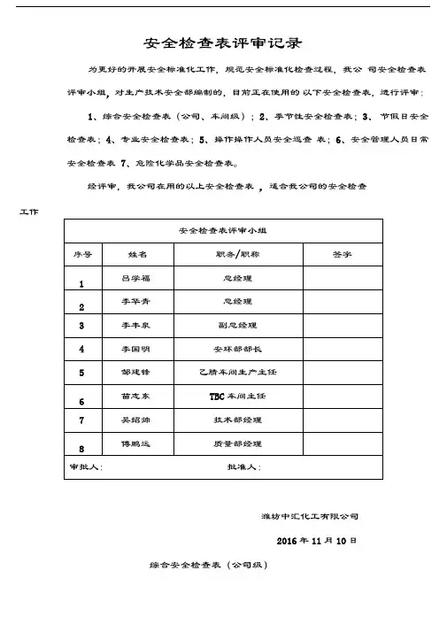 安全检查表评审记录0001